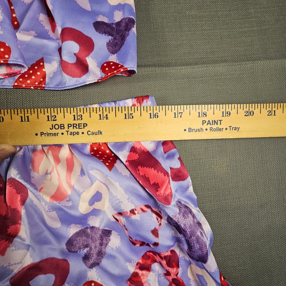 Enchanting Purple Heart Print Satin Pajama Set Camisole Shorts Womens Large L - Picture 2 of 8